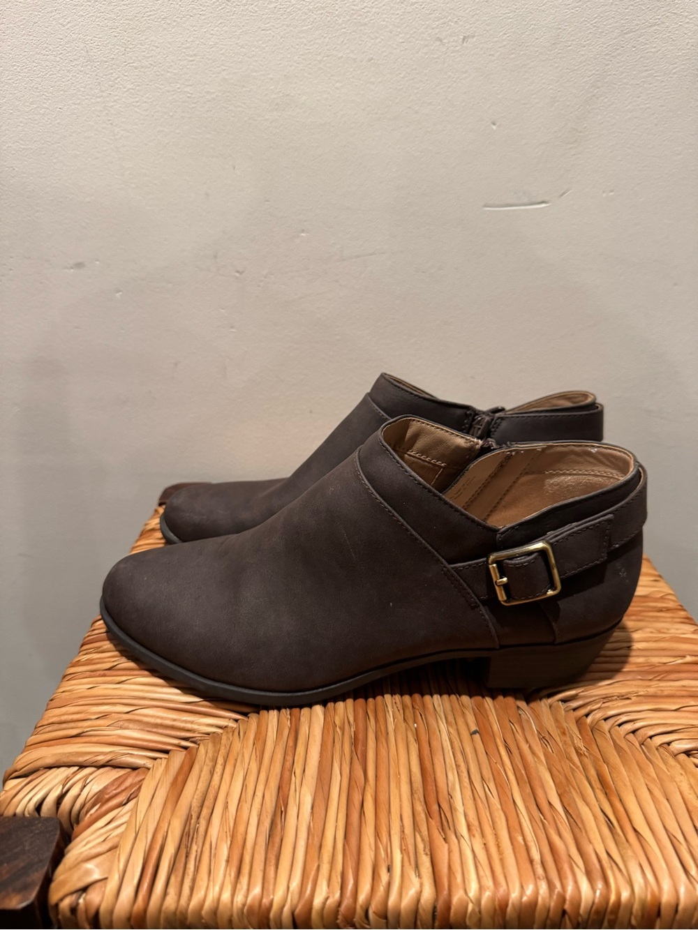 Life Stride Dark Brown Ankle Booties with Side Buckle size 9